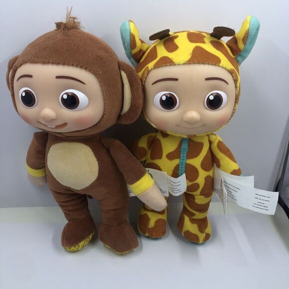 Lot of 2 Cocomelon JJ Giraffe & Monkey 8" Plush Doll Soft Toy w/ Plastic Face - Picture 1 of 12